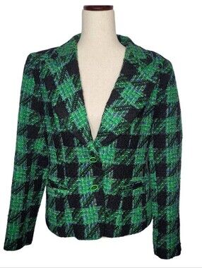 Anne Bowen LTD Women Green Plaid Tweed Jacket Sz 12